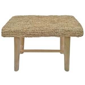 Wohnli Möbelsuche - Bank aus Teakholz und Naturraffia mit gepolstertem Sitz 60 cm