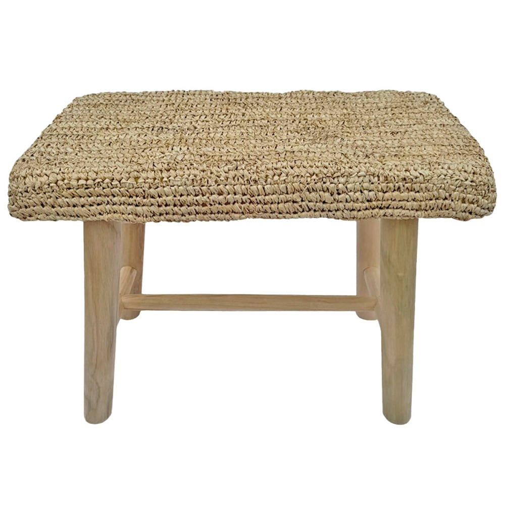 wohnli-moebel-suche-M26167036 Wohnli Möbelsuche - Bank aus Teakholz und Naturraffia mit gepolstertem Sitz 60 cm