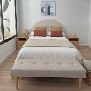 Polsterhocker fürs Bettende in Perlgrau mit Holzbeinen 120 cm 120x40x40cm Stoff Grau NATYAL Möbel Esszimmermöbel Sitzbank und Holzbank