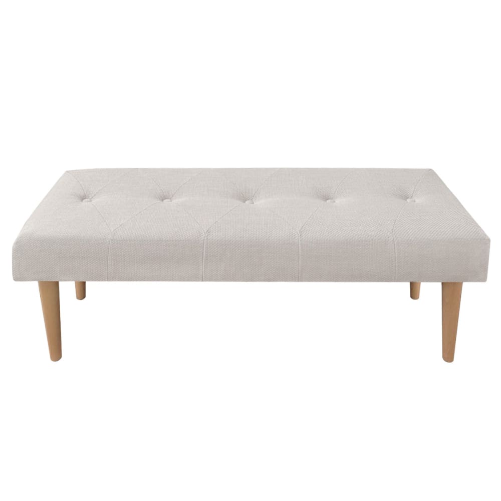wohnli-moebel-suche-M26167037 Wohnli Möbelsuche - Polsterhocker fürs Bettende in Perlgrau mit Holzbeinen 120 cm
