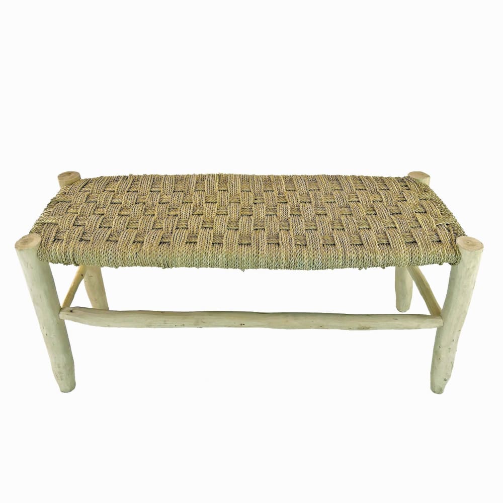 wohnli-moebel-suche-M26167042 Wohnli Möbelsuche - Rustikale Bank aus Massivholz mit Sitzfläche aus Naturfaser 100cm