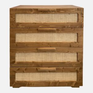 wohnli-moebel-suche-M26167045 Wohnli Möbelsuche - Kommode aus Massivholz in Eichenoptik mit 4 Schubladen aus Raffia 80cm