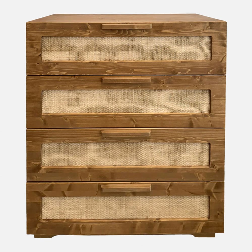 wohnli-moebel-suche-M26167045 Wohnli Möbelsuche - Kommode aus Massivholz in Eichenoptik mit 4 Schubladen aus Raffia 80cm