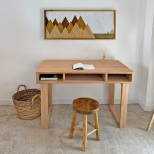 wohnli-moebel-suche-M26167062-1 Schreibtisch aus Massivholz in hellen Tönen mit 3 Schubladen 120cm 120x78x60cm Holz Beige NATYAL Möbel Büromöbel Schreibtische