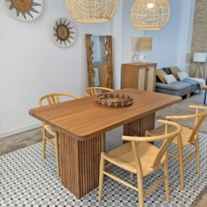 Esstisch aus Massivholz in Eichenoptik mit Lamellenbeinen 140cm 140x75x5cm Holz Braun NATYAL Möbel Esszimmermöbel Esstische