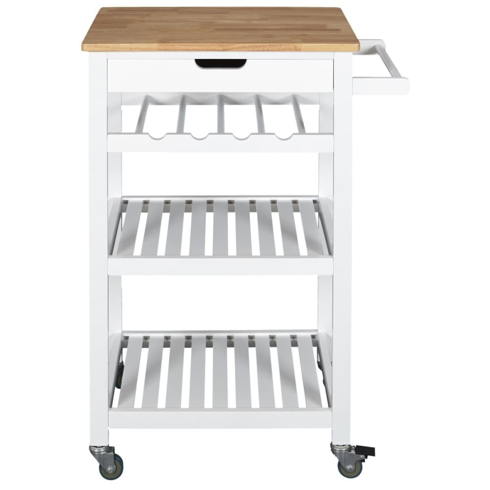 Wohnli Möbelsuche - Servierwagen mit Rollen 3 Etagen und 1 Schublade weiß und Holz H84 cm