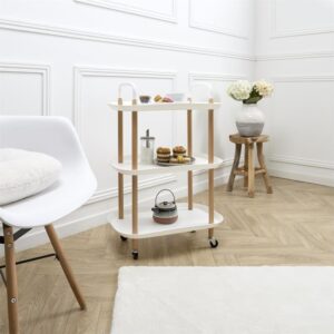 Rollwagen 3 Etagen Holzoptik und Weiß H81 cm 56x81x36cm Metall Weiß Calicosy Möbel Küchenmöbel Kücheninseln & Servierwägen