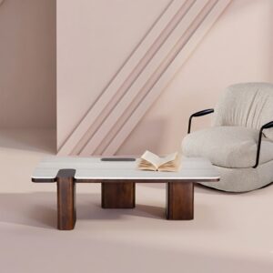 wohnli-moebel-suche-M26167450-1 Couchtisch aus Mangoholz und Marmor 135x40x65cm Stoff Beige Signature Möbel Wohnzimmermöbel Couchtische