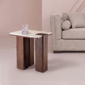 wohnli-moebel-suche-M26167459-1 Beistelltisch aus Mangoholz und Marmor 55x50x40cm Stoff Beige Signature Möbel Wohnzimmermöbel Couchtische