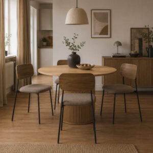 wohnli-moebel-suche-M26167496-1 4er-Set Stühle aus geripptem Stoff in Taupe B44 cm 44x78x50cm Metall Braun Calicosy Möbel Esszimmermöbel Stühle