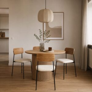 wohnli-moebel-suche-M26167497-1 Set aus 4 Stühlen aus Bouclé-Stoff in Écru B46 cm - Beige 46x78x48cm Metall Beige Calicosy Möbel Esszimmermöbel Stühle