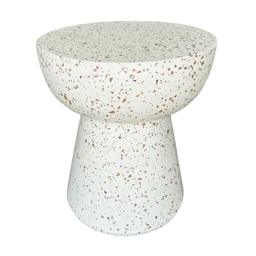 wohnli-moebel-suche-M26167507 Wohnli Möbelsuche - Niedriger Beistelltisch-Hocker aus weißem Terrazzo D. 40 x 45 cm