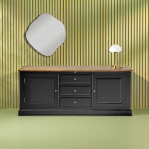 Massives Akazienholz-Buffet 196x78x48cm Holz Schwarz Signature Möbel Esszimmermöbel Sideboards, Highboards & niedrige Anrichten