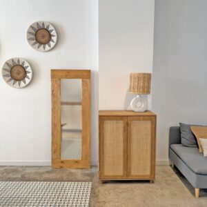 wohnli-moebel-suche-M26167514-1 Sideboard aus Massivholz in Eichenoptik mit Türen aus Naturraffia 80cm 80x100x40cm Holz Braun NATYAL Möbel Esszimmermöbel Sideboards, Highboards & niedrige Anrichten