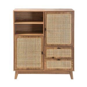 wohnli-moebel-suche-M26167518 Wohnli Möbelsuche - Hohes Anrichte 2 Türen 2 Schubladen mit Rattan-Fronten H120 cm