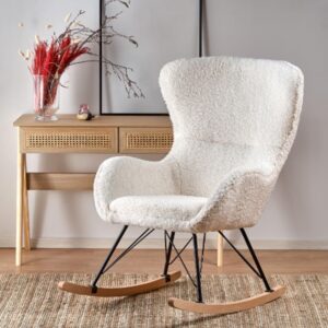 Schaukelstuhl aus Polyester-Bouclé-Stoff mit Stahlgestell 100x106x72cm Stoff Beige MSO Sofas und Sessel Sessel, Poufs und Fußbänke Sessel