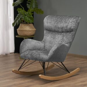 Schaukelstuhl aus grauem Polyestergewebe mit Fuß aus Massivholz 106x92x77cm Stoff Grau MSO Sofas und Sessel Sessel, Poufs und Fußbänke Sessel