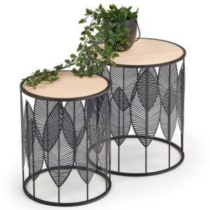 wohnli-moebel-suche-M26168241-1 Zwei runde Beistelltische aus Spanplatte und schwarzem Metall 33/40 cm 40x40x33cm Spanplatte Schwarz MSO Möbel Wohnzimmermöbel Beistelltische