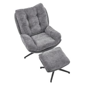 Sessel mit Fußstütze aus grauem Stoff mit Wippe 92x96x76cm Stoff Grau MSO Sofas und Sessel Sessel, Poufs und Fußbänke Sessel