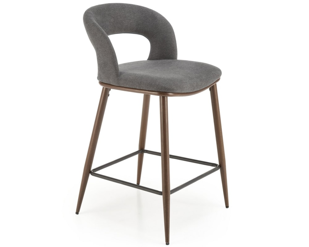 wohnli-moebel-suche-M26168251 Wohnli Möbelsuche - Barstuhl aus grauem Stoff mit Metallbeinen in Walnussoptik