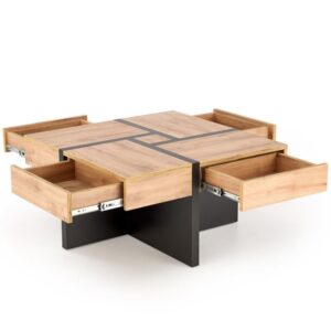 Designer-Couchtisch in Braun mit 4 Schubladen 80x47x80cm Holz Braun MSO Möbel Wohnzimmermöbel Couchtische