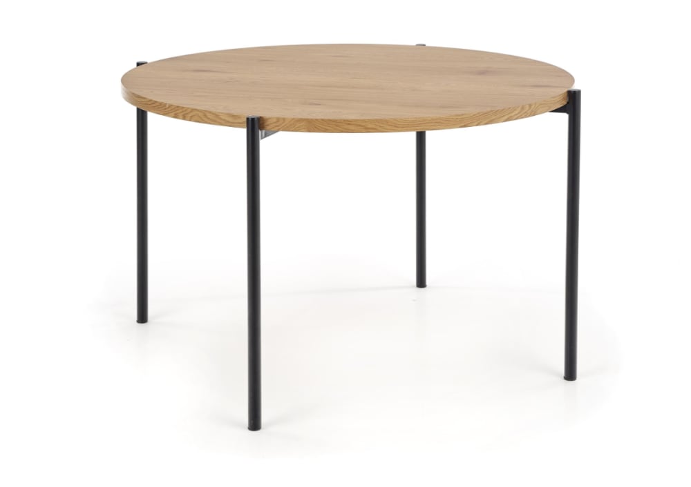 Wohnli Möbelsuche - Runder Tisch aus MDF und schwarzem Stahl