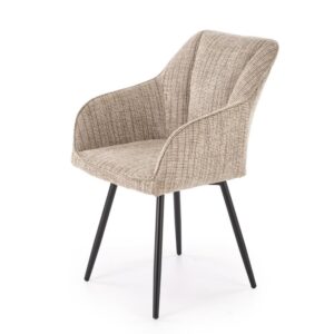 wohnli-moebel-suche-M26168318 Wohnli Möbelsuche - Designstuhl aus meliertem beigem Stoff mit schwarzen Metallbeinen