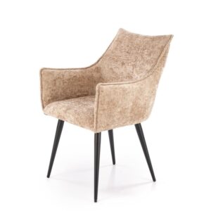 wohnli-moebel-suche-M26168322 Wohnli Möbelsuche - Designerstuhl aus beigem Polyestergewebe mit schwarzen Stahlbeinen