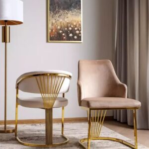 wohnli-moebel-suche-M26168368-1 Designerstuhl mit beigem Samtstoffbezug und goldenem Fuß 52x89x52cm Samt Beige MSO Möbel Esszimmermöbel Stühle