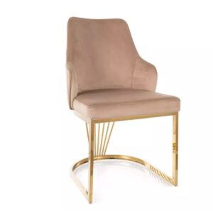 wohnli-moebel-suche-M26168368 Wohnli Möbelsuche - Designerstuhl mit beigem Samtstoffbezug und goldenem Fuß