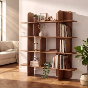 wohnli-moebel-suche-M26168513-1 Bücherregal aus recyceltem Teakholz 160x160x34cm Holz Braun MACABANE Möbel Wohnzimmermöbel Bücherregale