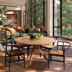 wohnli-moebel-suche-M26168642-1 Runder Esstisch aus recyceltem Teakholz 130x78x130cm Holz Braun MACABANE Möbel Esszimmermöbel Esstische