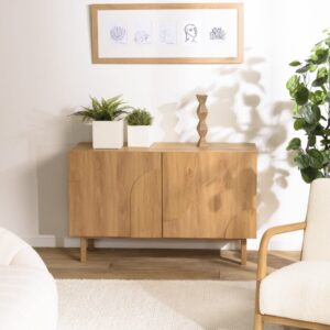 wohnli-moebel-suche-M26168649-1 Sideboard in Naturfarbe mit 2 Türen 120x75x42cm Spanplatte Braun MACABANE Möbel Esszimmermöbel Sideboards, Highboards & niedrige Anrichten
