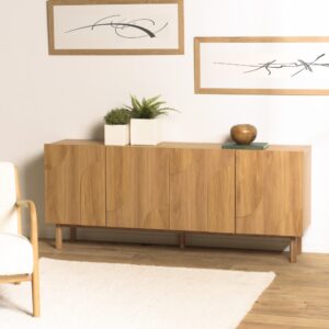 wohnli-moebel-suche-M26168650-1 Sideboard in Naturfarbe mit 4 Türen 180x75x42cm Spanplatte Braun MACABANE Möbel Esszimmermöbel Sideboards, Highboards & niedrige Anrichten