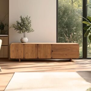 wohnli-moebel-suche-M26168652-1 Sideboard aus recyceltem Teakholz 200x48x40cm Holz Braun MACABANE Möbel Esszimmermöbel Sideboards, Highboards & niedrige Anrichten