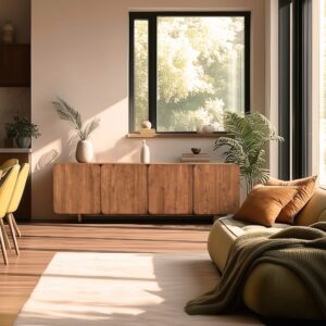 wohnli-moebel-suche-M26168655-1 Sideboard 4 Türen recyceltem Teakholz 200x65x40cm Holz Braun MACABANE Möbel Esszimmermöbel Sideboards, Highboards & niedrige Anrichten