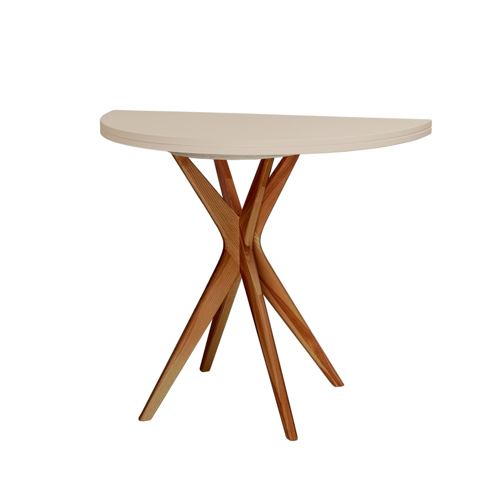 wohnli-moebel-suche-M26169399 Wohnli Möbelsuche - Ausziehbarer halbrunder Tisch Braun Beige Eichenoptik