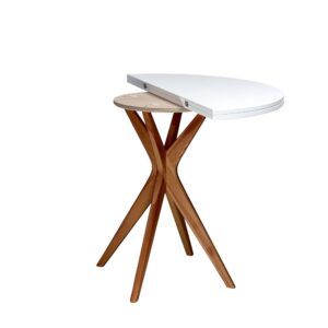 Ausziehbarer halbrunder Tisch Weiß Eichenoptik 50x75x100cm Holz Weiß Ragaba Möbel Esszimmermöbel Esstische