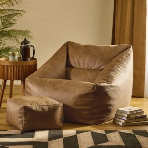 Sitzsack-Sessel mit quadratischem Fußhocker aus braunem Kunstleder 70x65x70cm PES - Polyester Braun Icon Sofas und Sessel Sessel, Poufs und Fußbänke Sitzsäcke