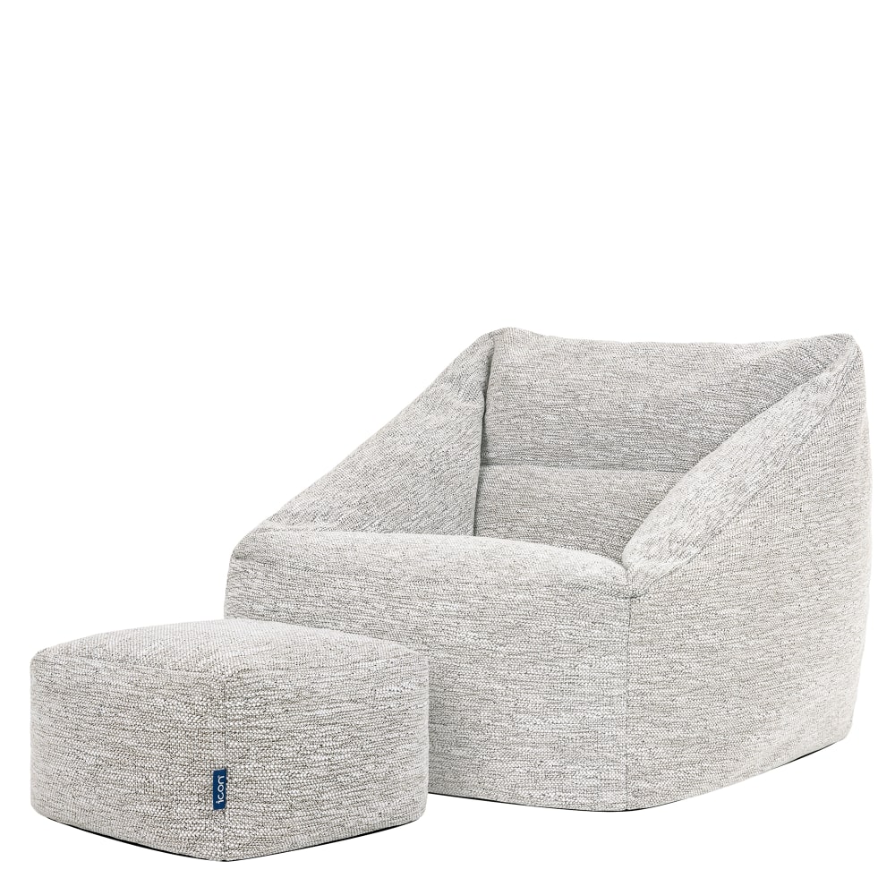 Wohnli Möbelsuche - Sitzsack-Sessel mit quadratischem Fußhocker aus gewebtem Stoff