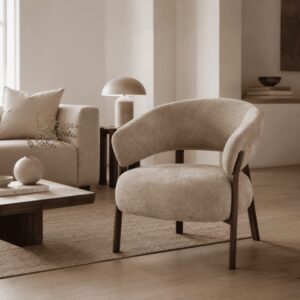 wohnli-moebel-suche-M26169451-1 Sessel aus beigem Stoff mit Metallbeinen in Nussbaumoptik B78 cm 78x76x72cm PES - Polyester Beige Calicosy Sofas und Sessel Sessel, Poufs und Fußbänke Sessel