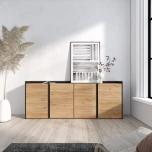 Sideboard Holzeffekt eiche und schwarz 207x35x80cm 207x80x35cm Spanplatte Beige Skraut home Möbel Esszimmermöbel Sideboards, Highboards & niedrige Anrichten