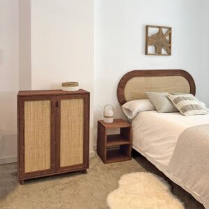wohnli-moebel-suche-M26169727-1 Schuhschrank aus Massivholz in dunklem Ton mit Türen aus Raffia 80cm 80x100x40cm Holz Braun NATYAL Möbel Flurmöbel Schuhschränke