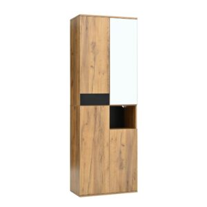 wohnli-moebel-suche-M26184199 Wohnli Möbelsuche - Hochschrank mit Spiegel 4 Türen offenes Fach 190 cm Schwarz Natur