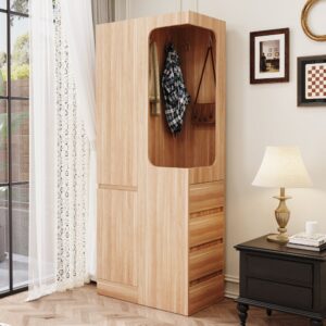 wohnli-moebel-suche-M26184200-1 Kleiderschrank mit 4 Schubladen und Tür 70x40x170 cm Holzfarbe 70x170x40cm Holz Braun MODFU Möbel Schlafzimmermöbel Schränke
