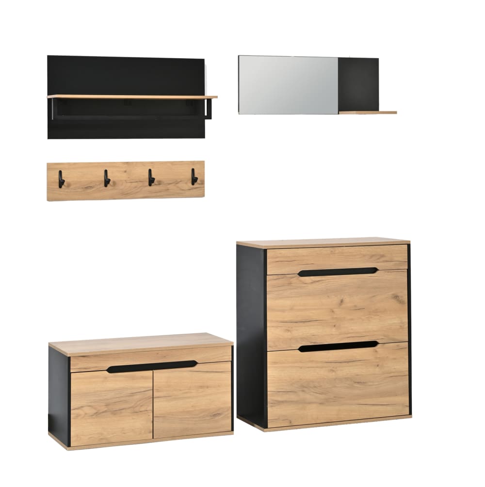 wohnli-moebel-suche-M26184216 Wohnli Möbelsuche - Garderoben-Set Spiegel Haken Schuhschrank 160x36x176 cm