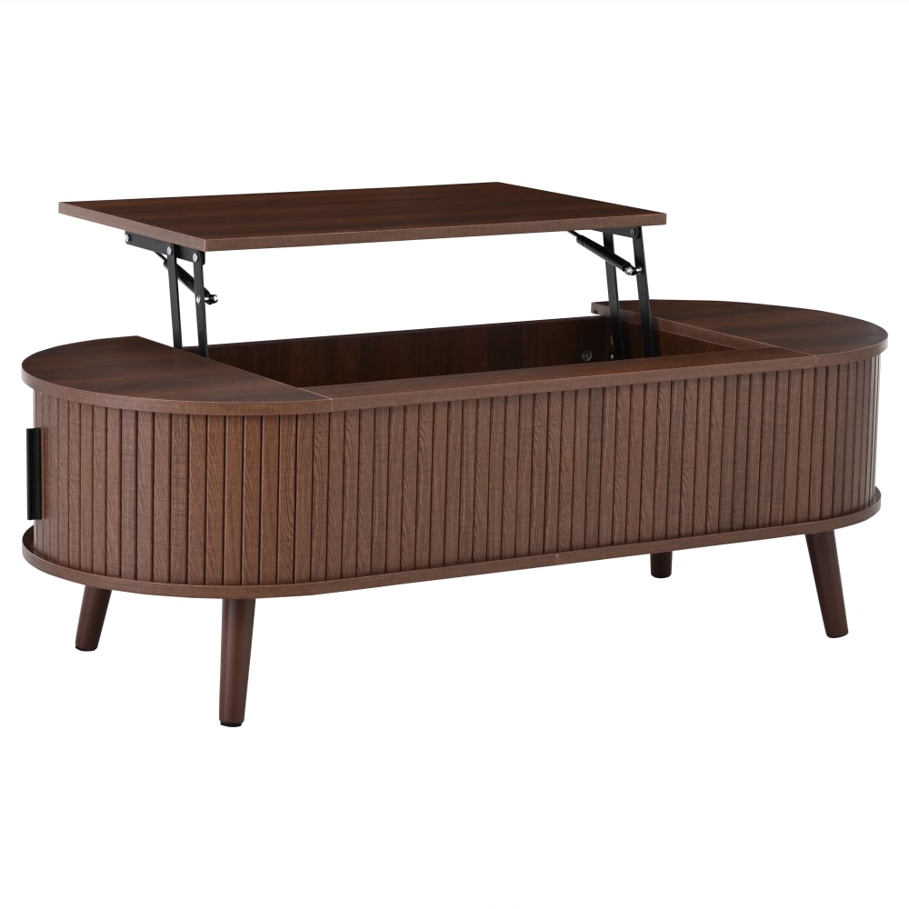 Wohnli Möbelsuche - Anhebbarer Couchtisch mit Stauraum und Schiebetüren 120x50 cm Nussbaum