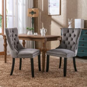 2er-Set Esszimmerstühle Samt mit Holzbeinen Grau 62x95x50cm Samt Grau MODFU Möbel Esszimmermöbel Stühle