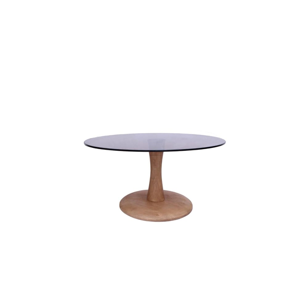 Wohnli Möbelsuche - Couchtisch Brix aus Mangoholz mit Glasplatte Ø75cm
