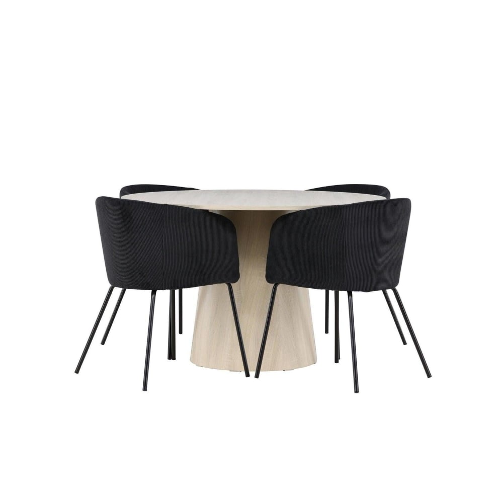 Wohnli Möbelsuche - Essgruppe Tisch Lanzo Ø120cm mit Stühlen Berit aus Kord